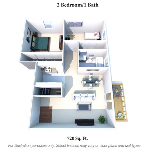 2 Bedroom Floor Plan at Crown Crossing Apartments, Amelia